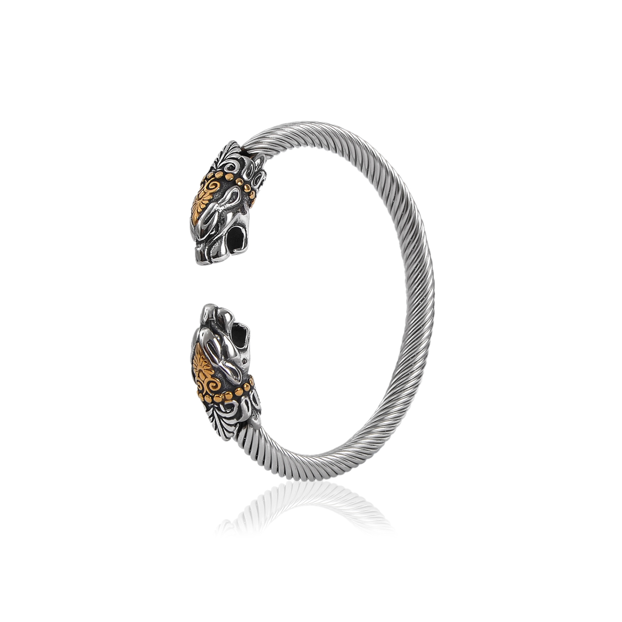 Vikingarmband Fenrir Golden Fenrisulven  i stål med gyllene detaljer