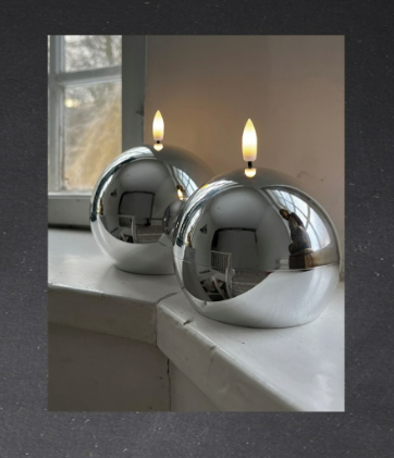 2 st klotljus silver. LED-ljus  11-14 cm. Batteriljus timer