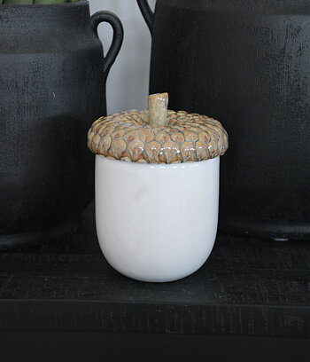 Burk med lock ekollon / kotte 16 cm beige / vit