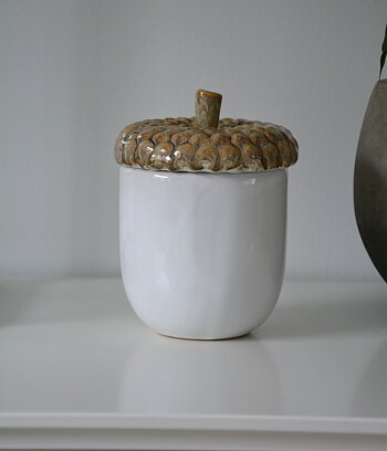 Burk med lock ekollon / kotte 16 cm beige / vit