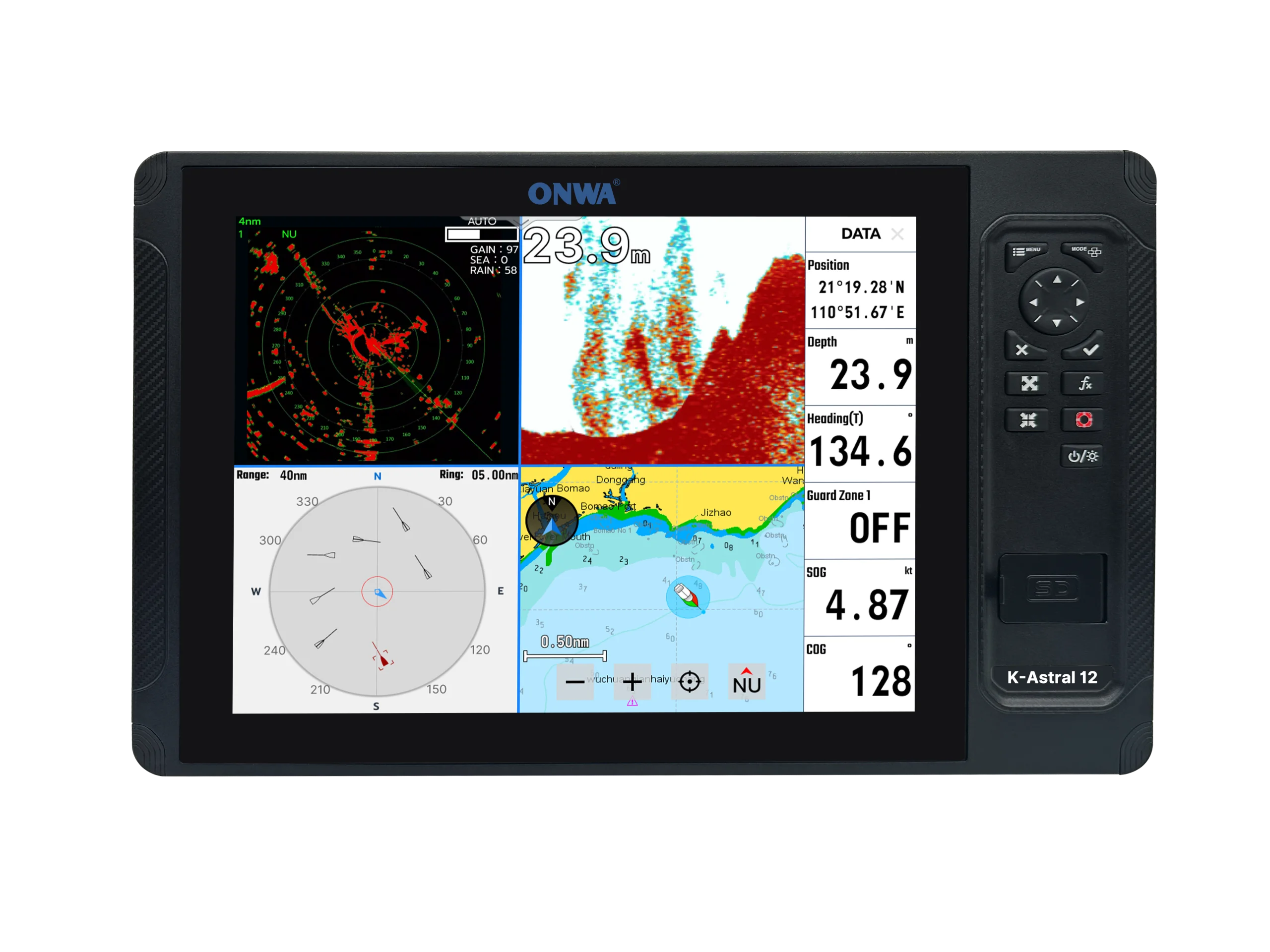 Onwa K-Astral 12-serie 12" plotter NMEA2000  knappar och pekskärm - 2