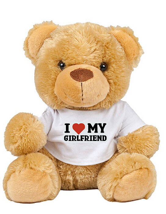 Nalle med vit T-Shirt - I Love my girlfriend