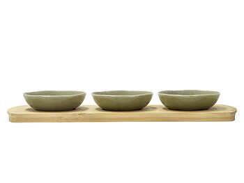 Villa Collection Shoku Bambubricka med 3 skålar 32 x 10 cm Pure Green