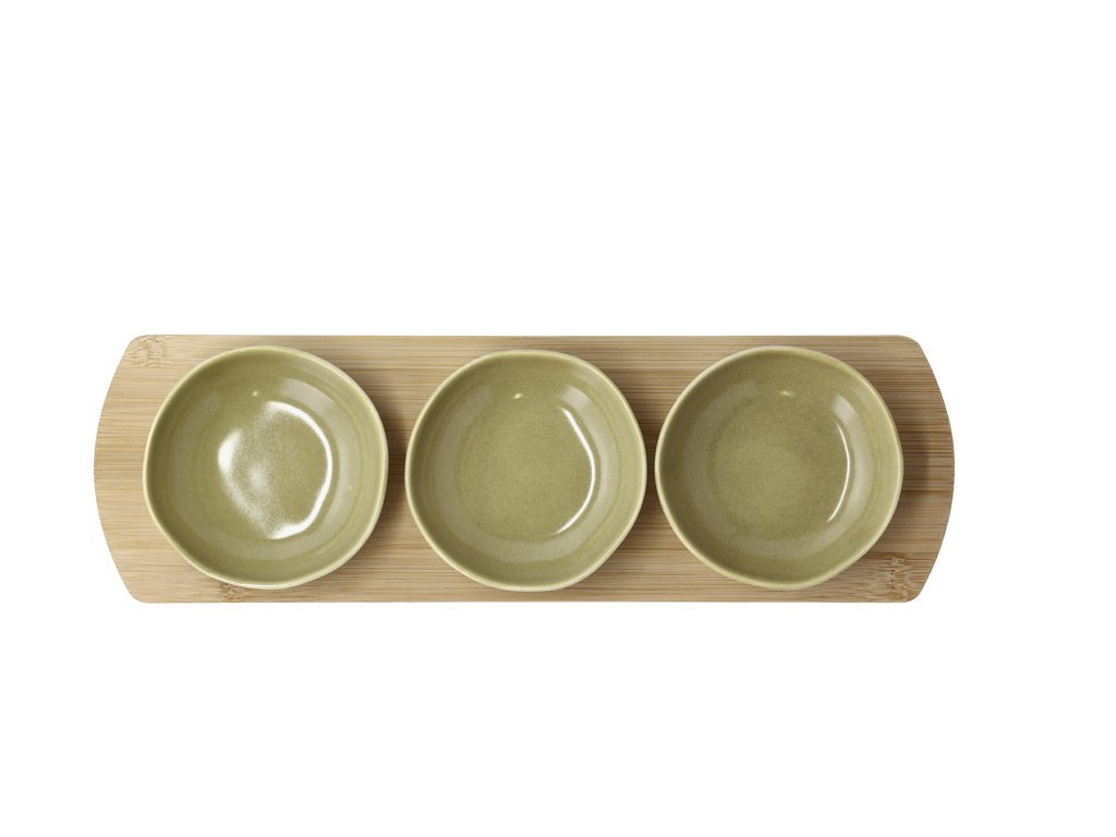 Villa Collection Shoku Bambubricka med 3 skålar 32 x 10 cm Pure Green - 2