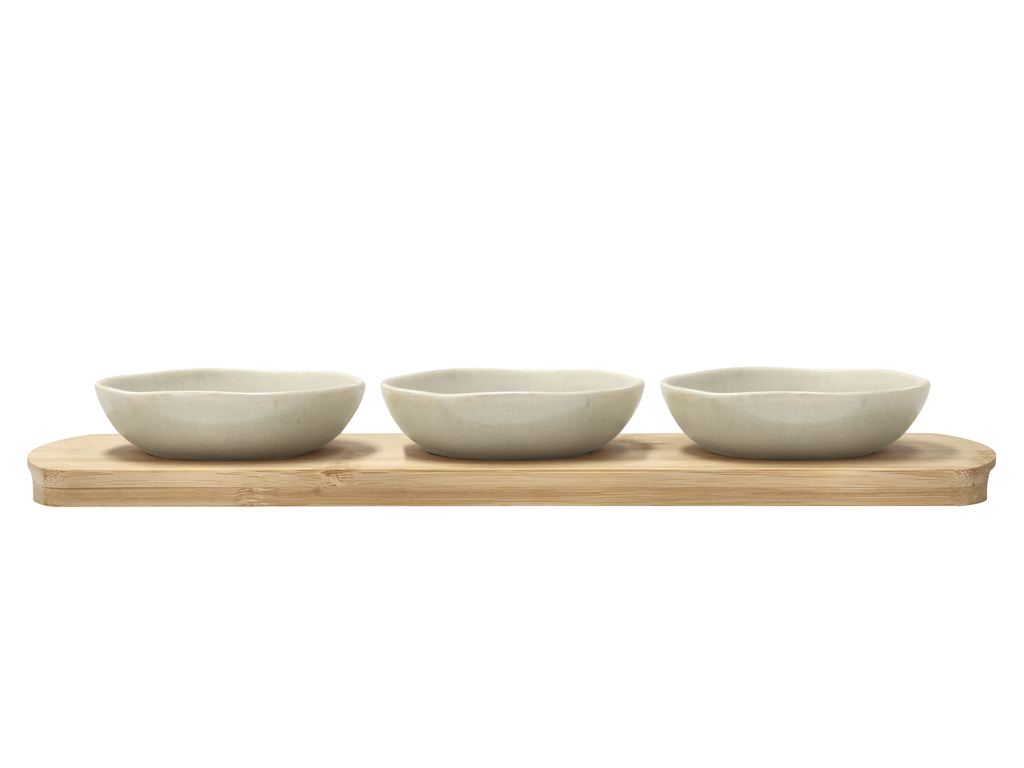 Villa Collection Shoku Bambubricka med 3 skålar 32 x 10 cm Soft Beige