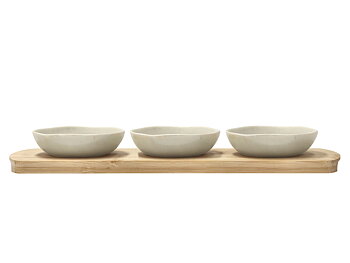 Villa Collection Shoku Bambubricka med 3 skålar 32 x 10 cm Soft Beige