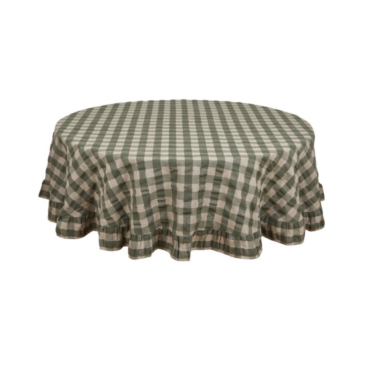 Rund Rutig Duk med Volang Grön/Beige