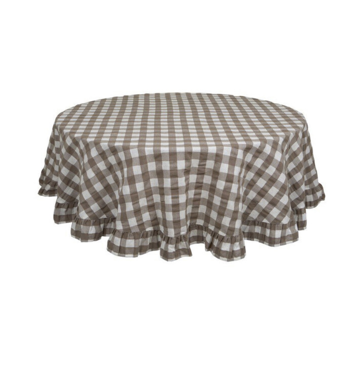 Rund Rutig Duk med Volang Brun/Beige