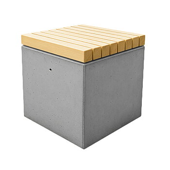 Parkbenk - Betongkube med treoverflate 45x45x45 cm (mål inkl. treoverflate)