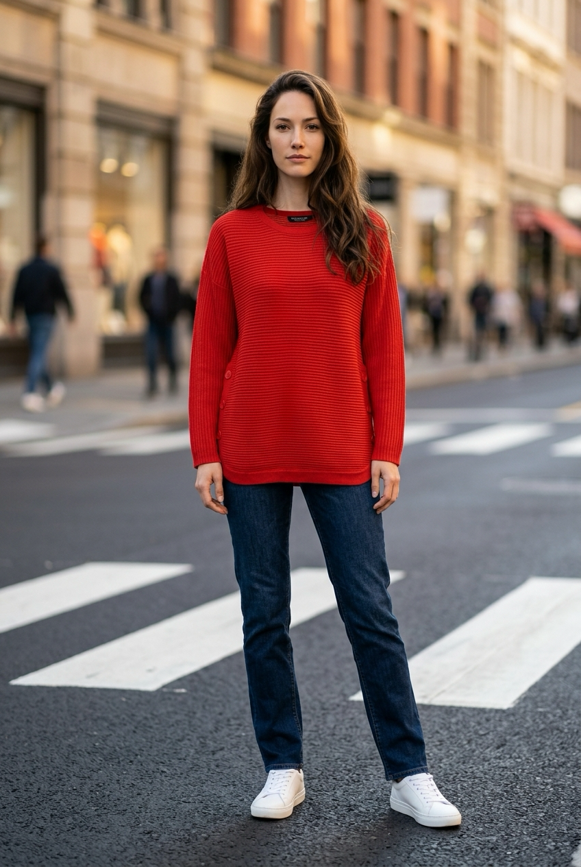 Ribbad Pullover - Red - Signature
