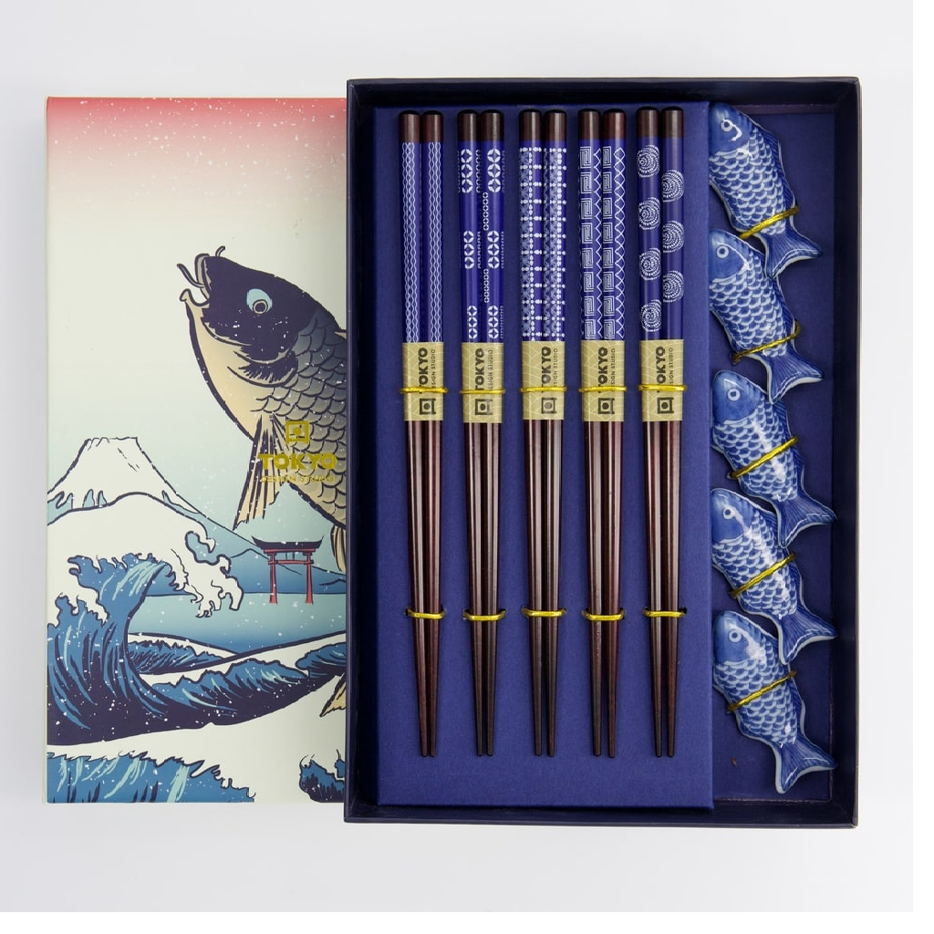 Ätpinnar & ställ, fisk, i presentförpackning, Japan