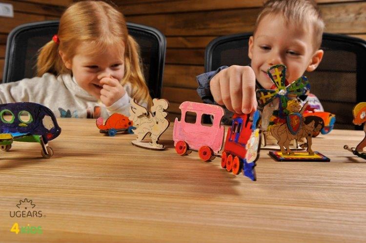 Ugears Lok med Vagn - 4Kids - 7