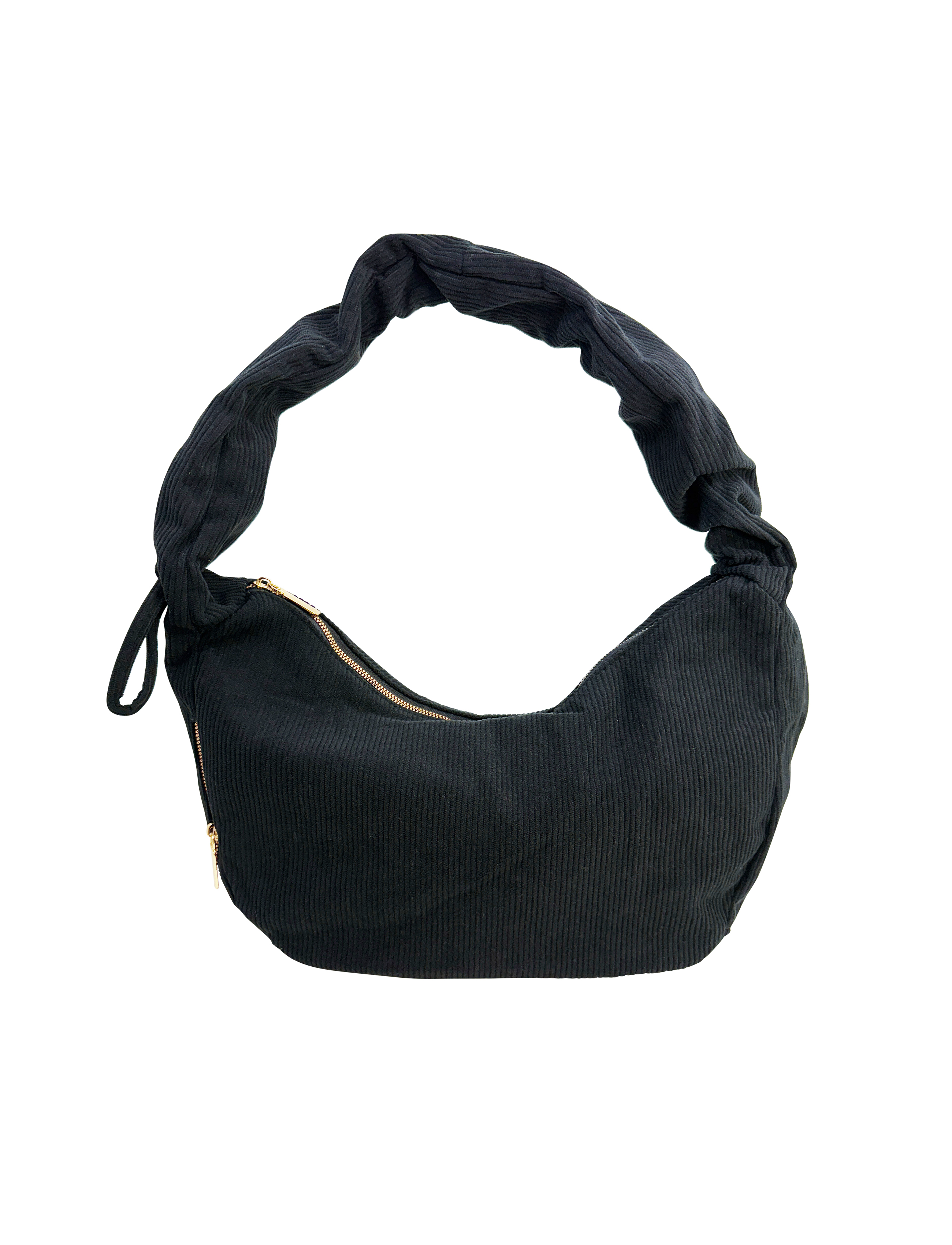 CURDUROY MESSENGER DUMPLING BAG BLACK