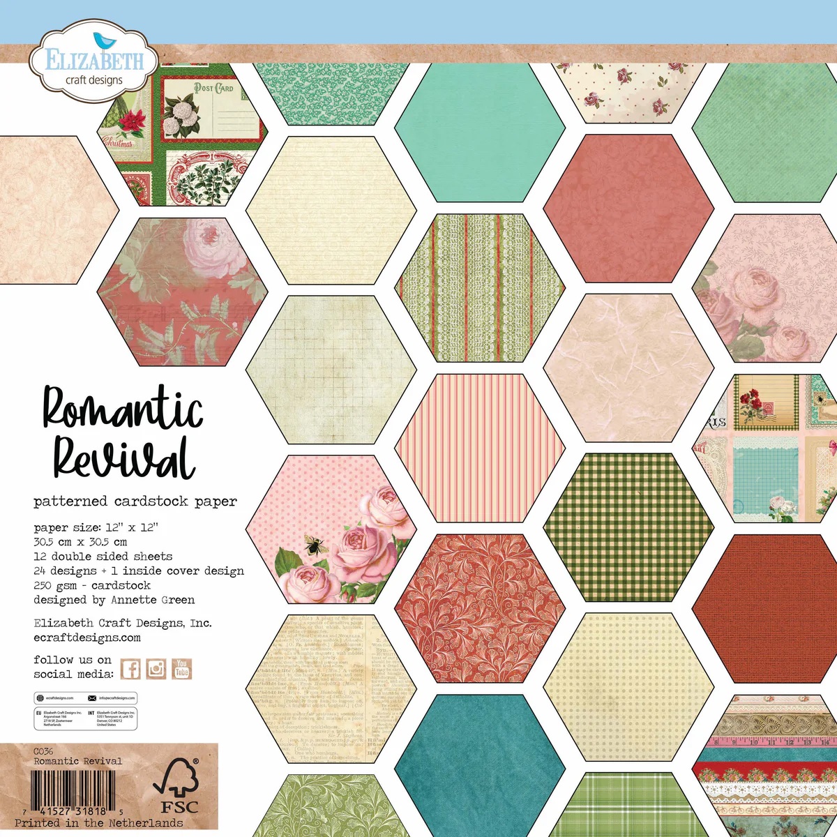 Elizabeth  -  Printed Cardstock -12x12 - Romantic Revival