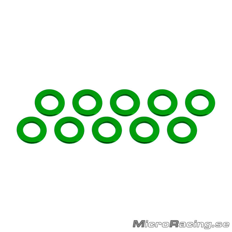 ULTIMATE - M3x6x0.5mm Washer, Green, Aluminum, 10pcs