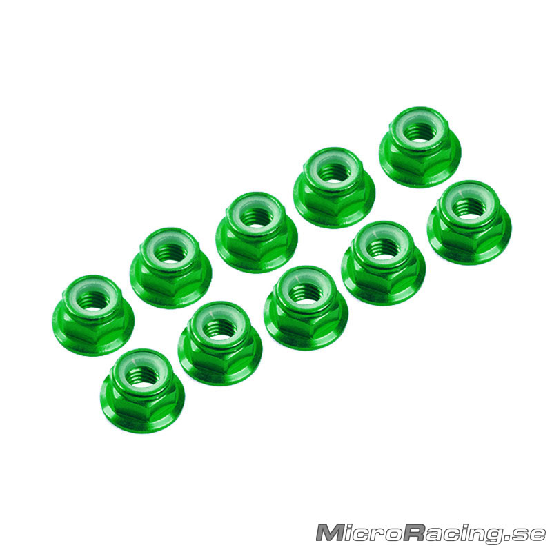 ULTIMATE - M4 Nylon Nut W/Flanged, Green, Aluminum, 10pcs