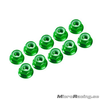 ULTIMATE - M4 Nylon Nut W/Flanged, Green, Aluminum, 10pcs