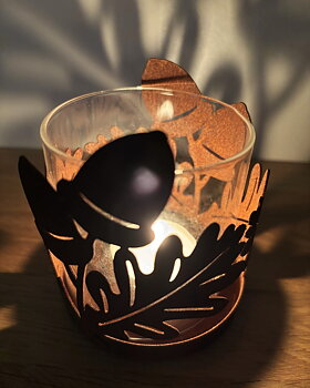 Ljuslykta ek och ekollon med glas/10 ST PER FÖRP