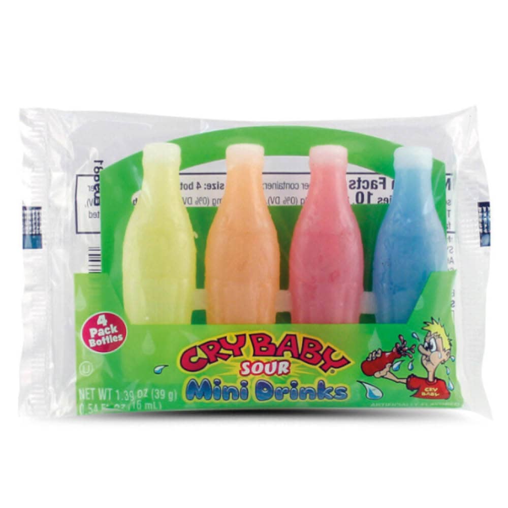 Cry Baby Wax Candy Bottles Sour Mini Drinks 4-Pack 39g