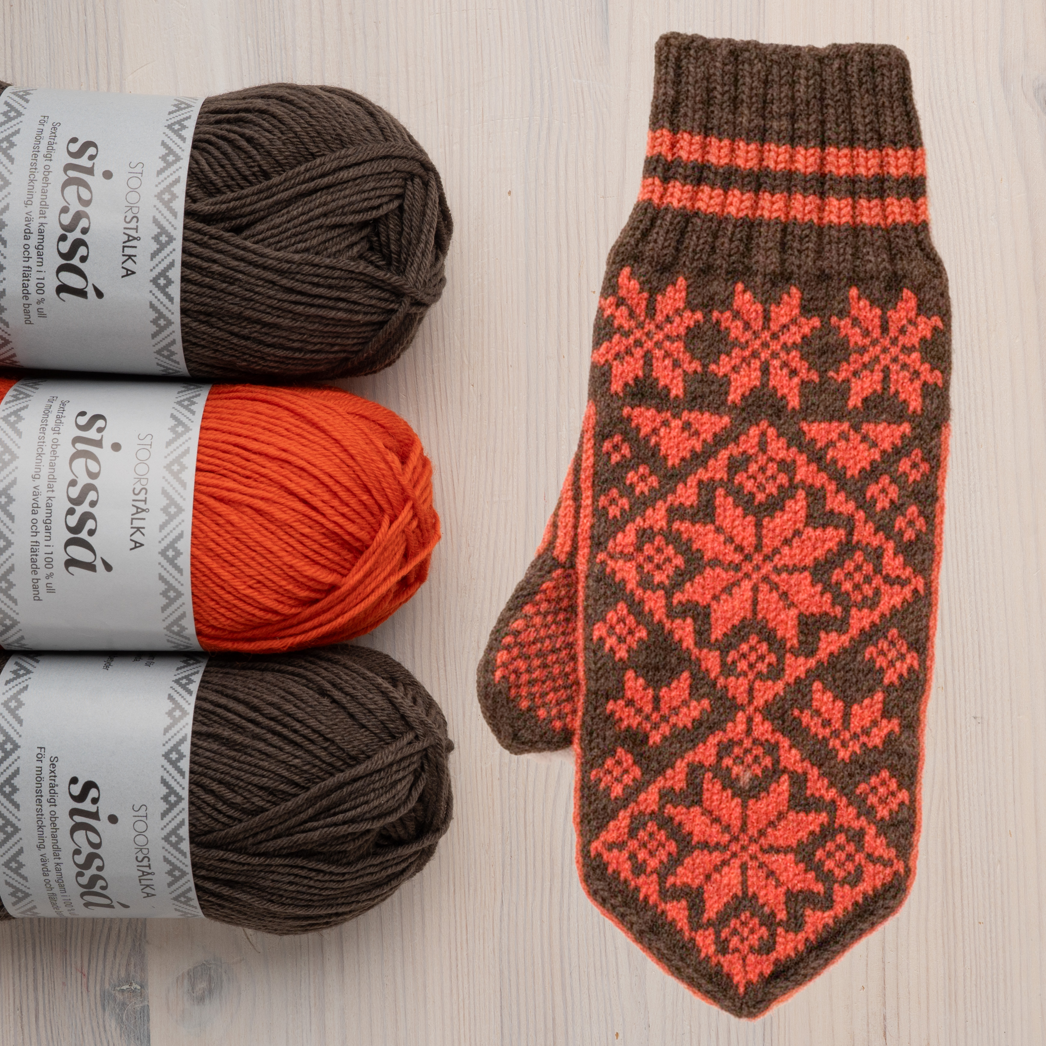 Knitting bundle mitten Stjärnvanten från Norrfjärden coffee brown–rust