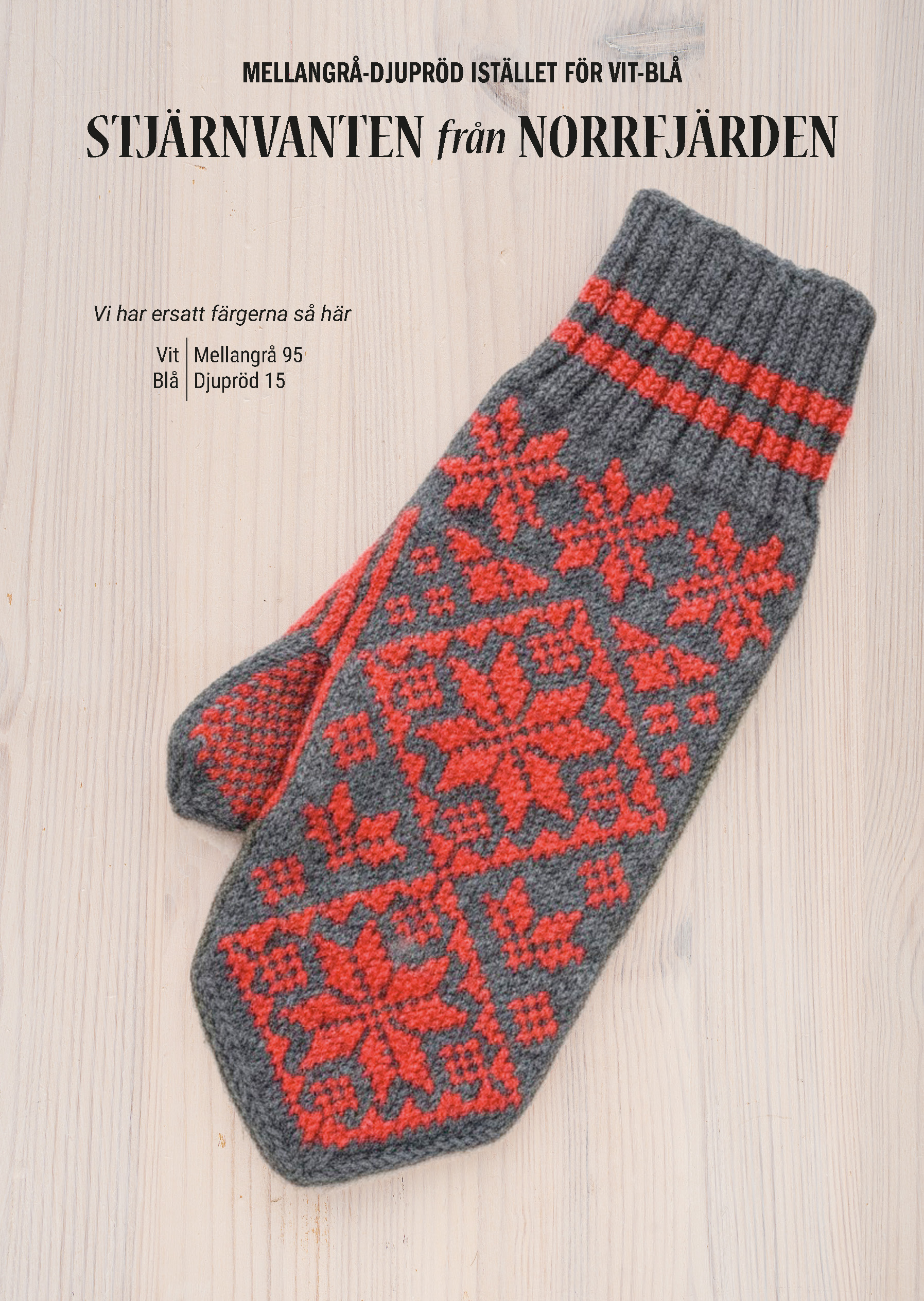 Strickset Fäustlinge Stjärnvanten från Norrfjärden mittelgrau–tiefrot - 2