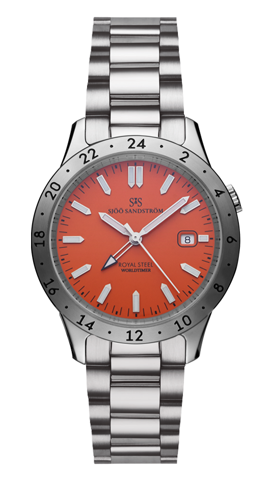 020104 Sjöö Sandström Royal Steel Worldtimer 41 orange