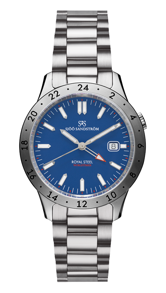 020807 Sjöö Sandström Royal Steel Worldtimer 41 blå
