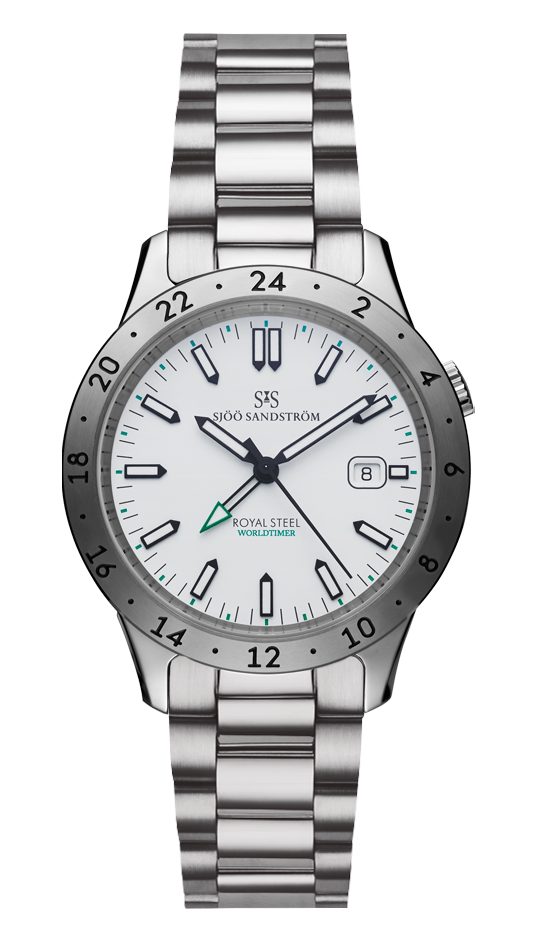 020142 Sjöö Sandström Royal Steel Worldtimer 41 vit