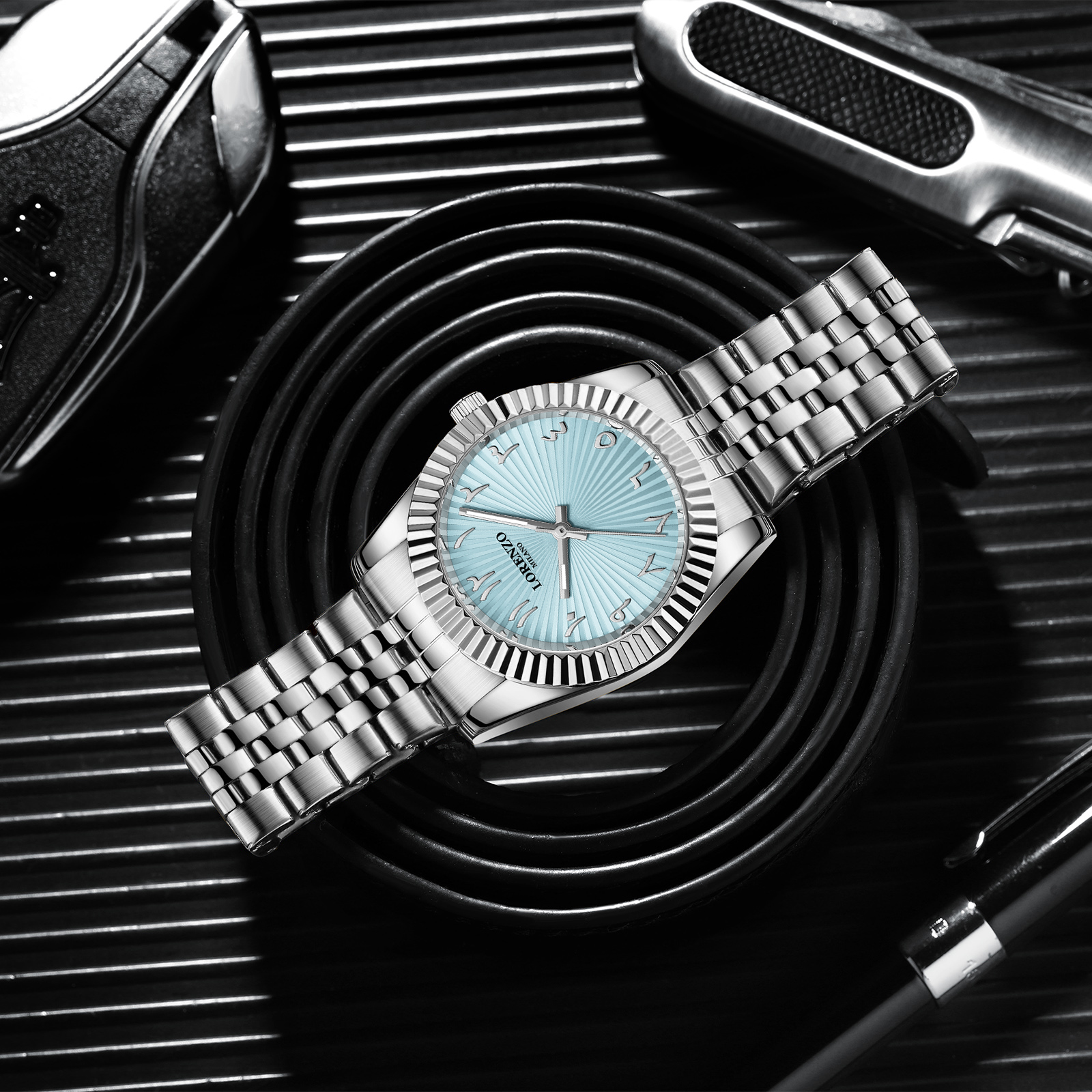 Lorenzo Starburst Arabic Silver Sky Blue - 4