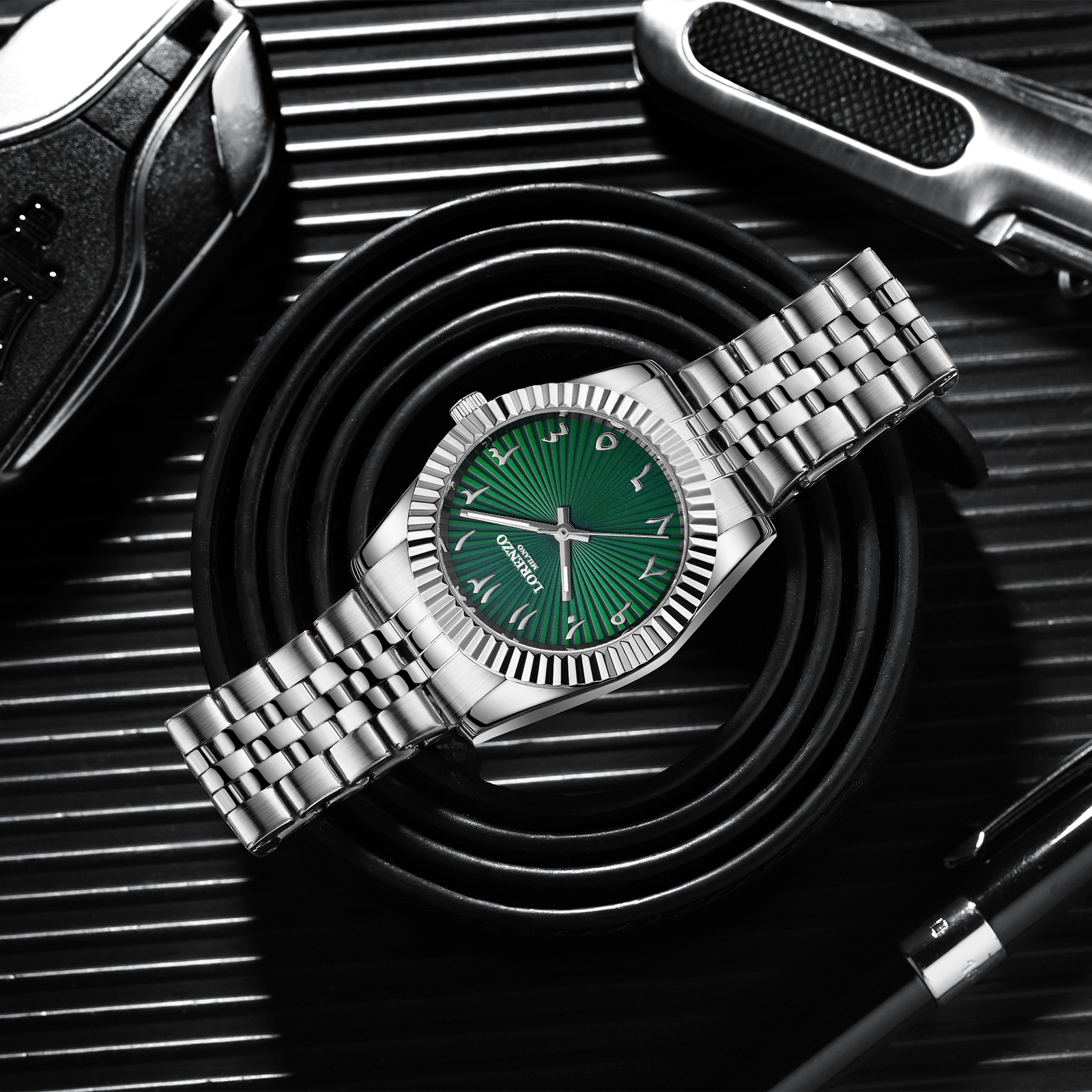 Lorenzo Starburst Arabic Silver Green - 4