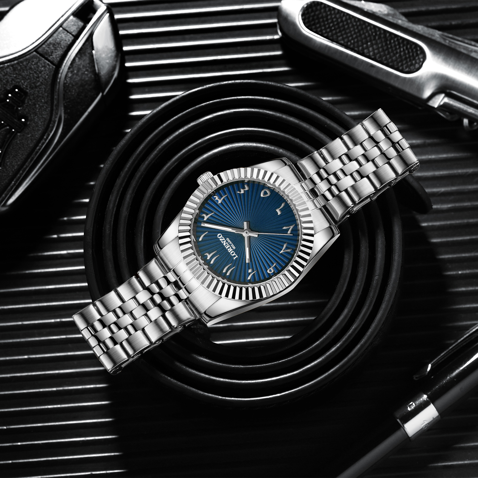Lorenzo Starburst Arabic Silver Blue - 4