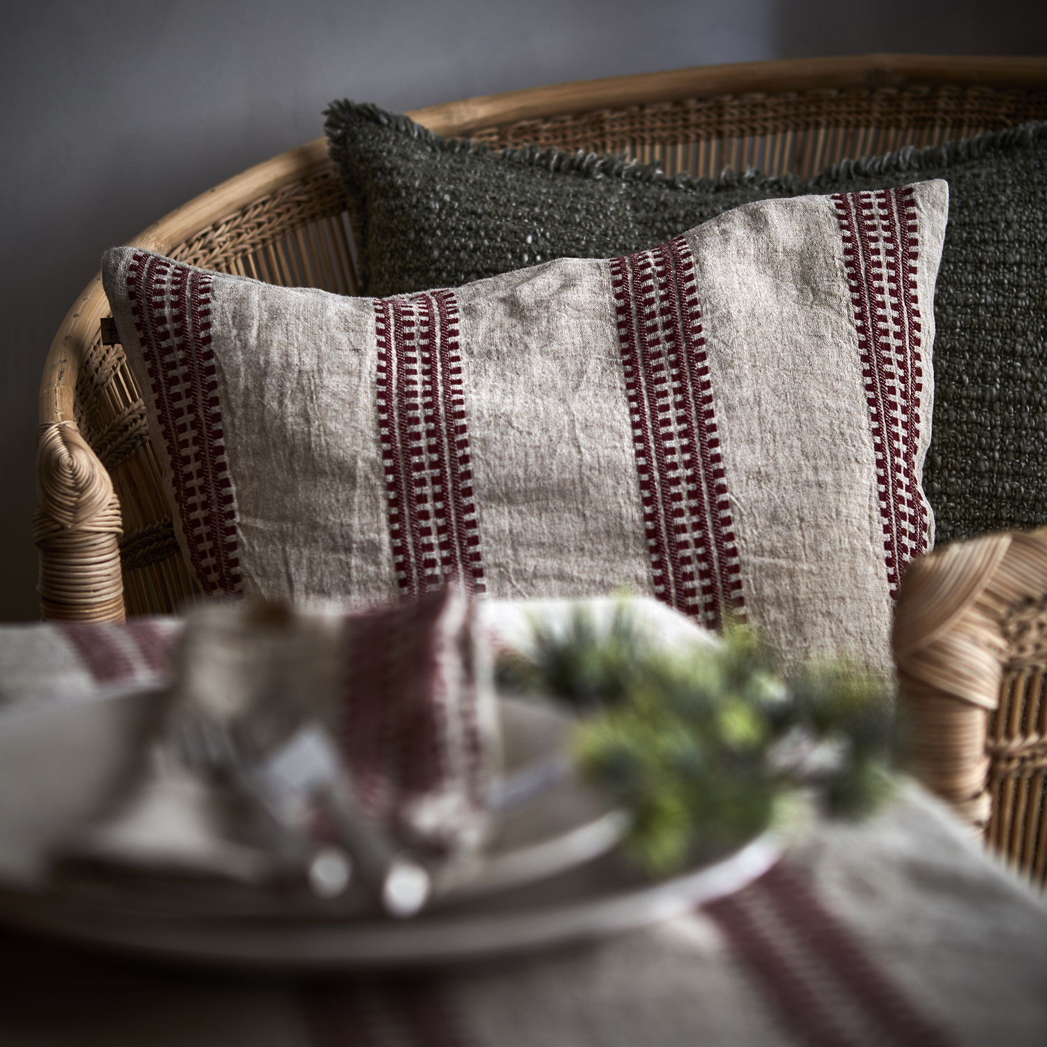 Kuddfodral i Linneblandning  Röd/Beige  