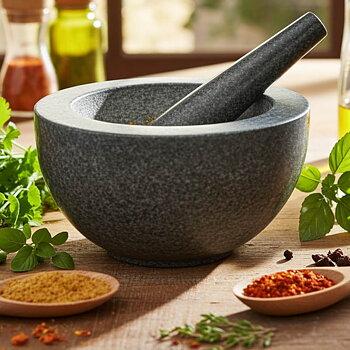 Mortel Granit 1,0 liter Ø 20cm, höjd 11cm. Komplett mortel med stöt i granit.