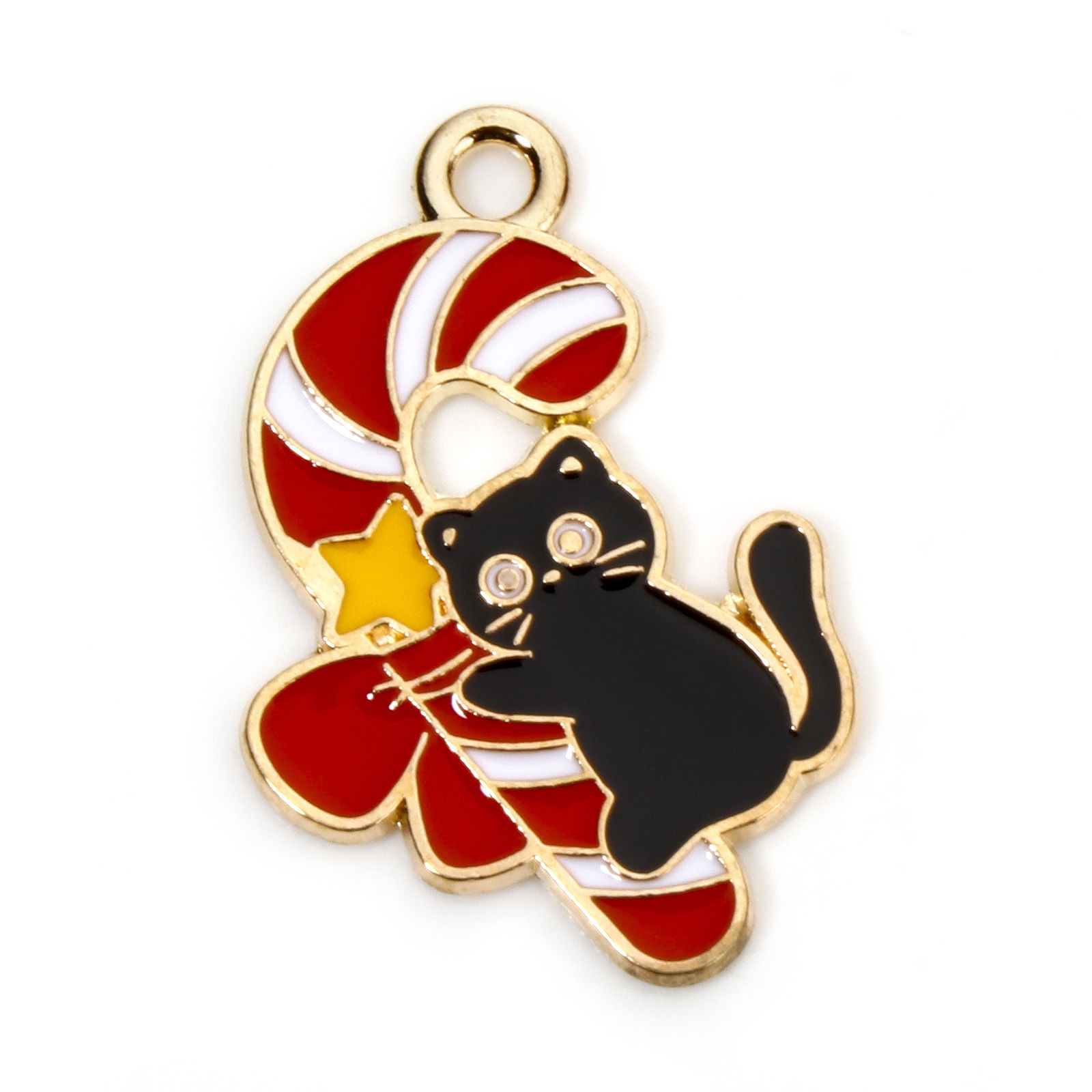 Charm , Enamel  Candy cane cat