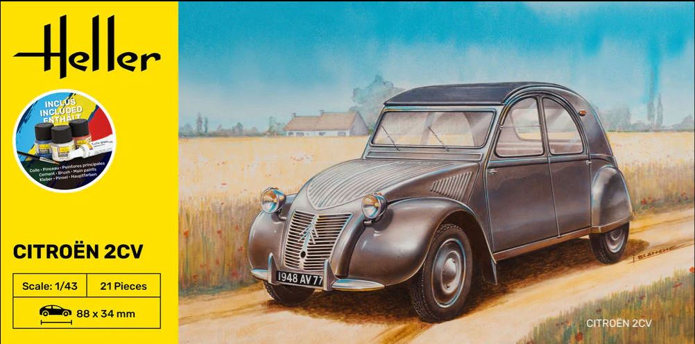 1/43 KIT Citroen 2 CV COMPLETE w.  Glue, Paint,Brush