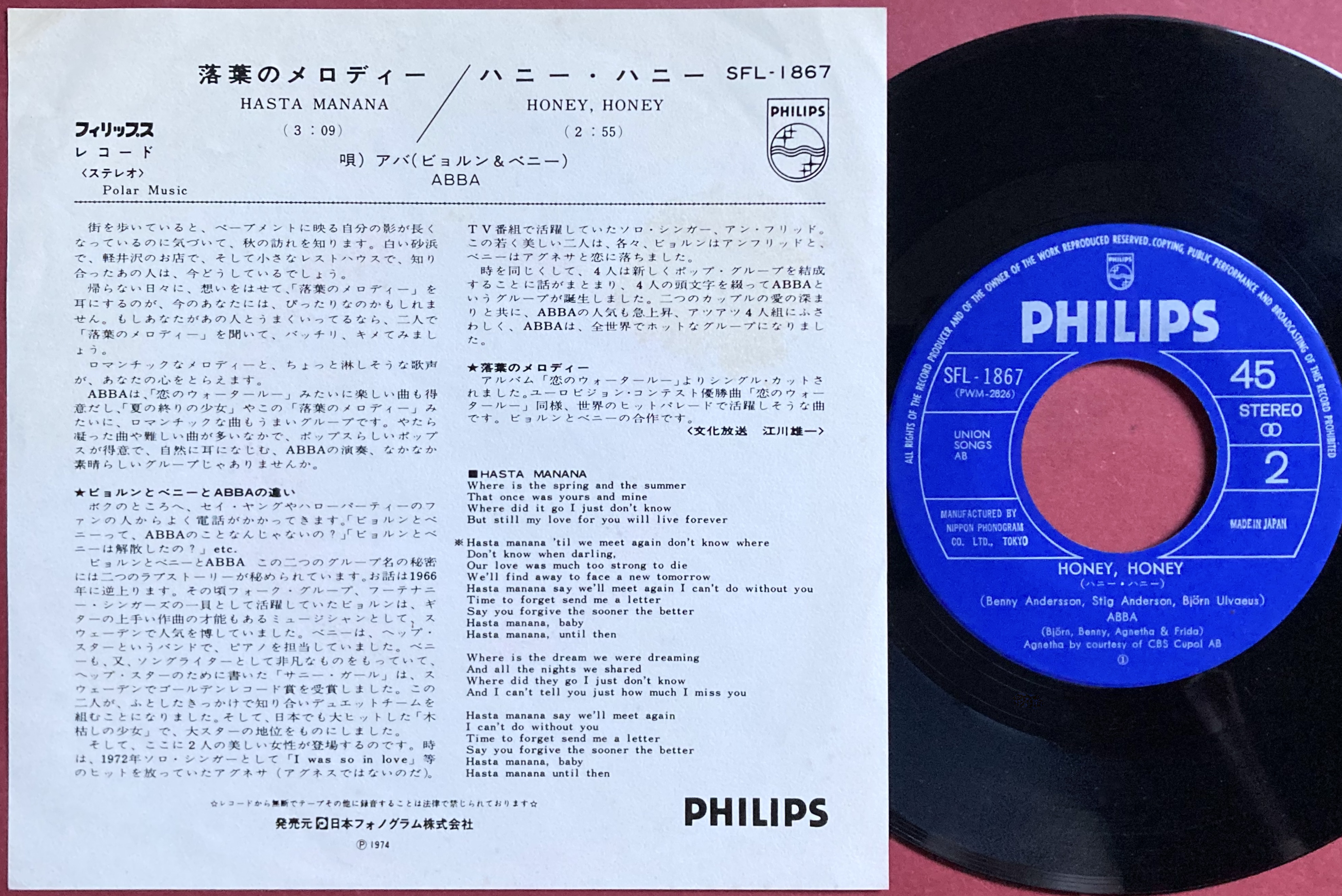ABBA - Hasta manana Japan 7" PS 1974 - 2