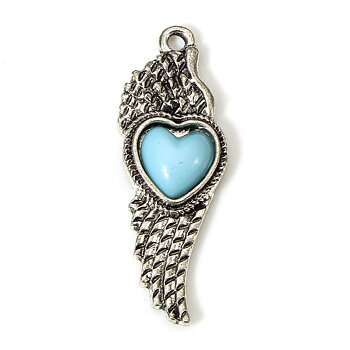 Charm -  Boho heart angelwing, silver blue
