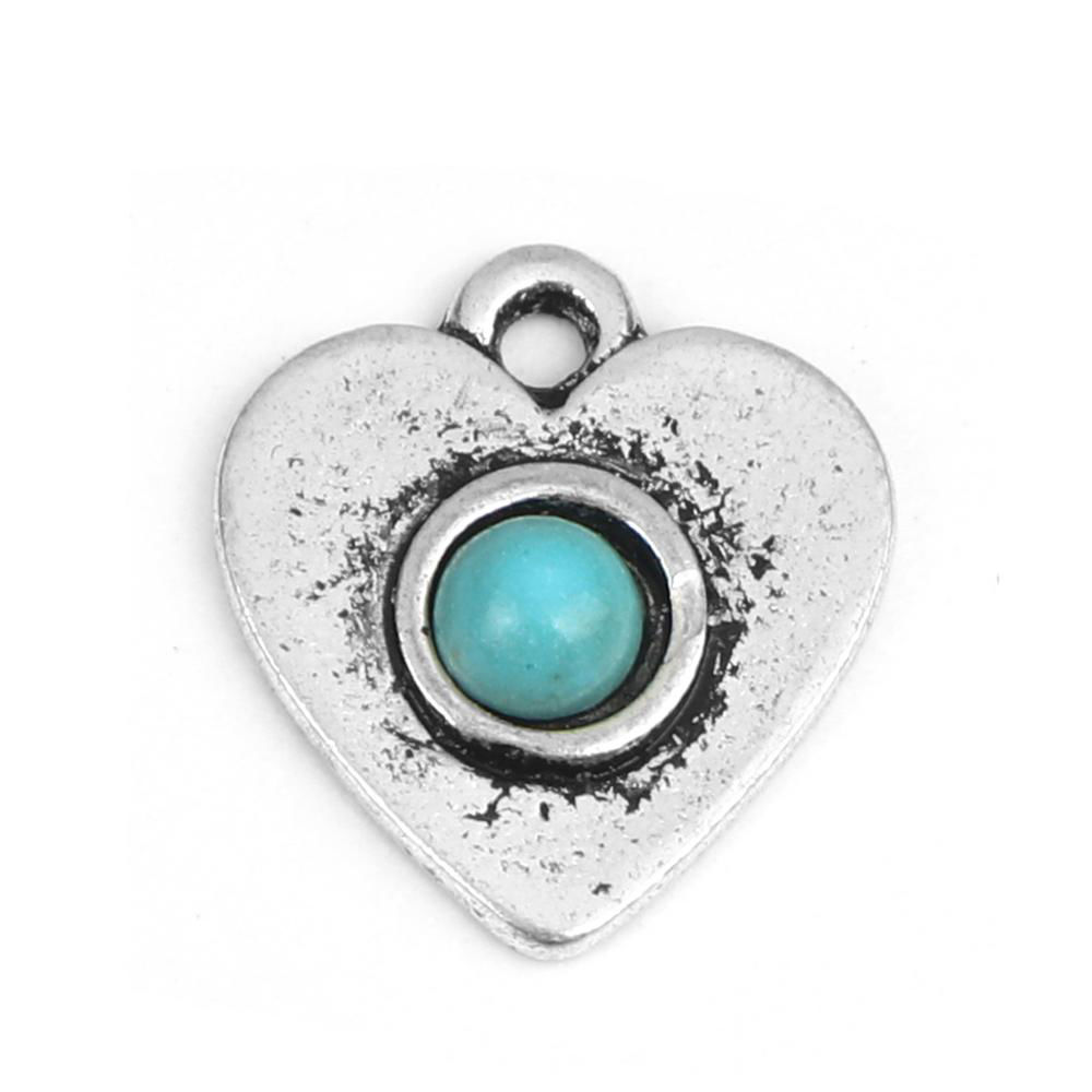 Berlock -   Boho  hjärta  Silver, turkos