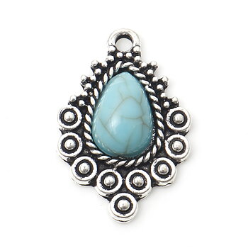 Charm -  Boho drop, silver blue