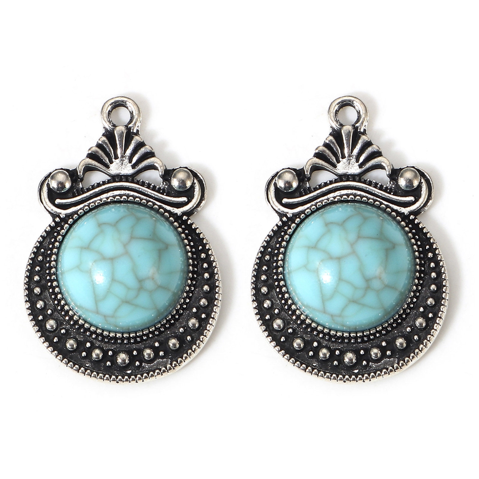 Charm -  Boho round pattern, silver blue
