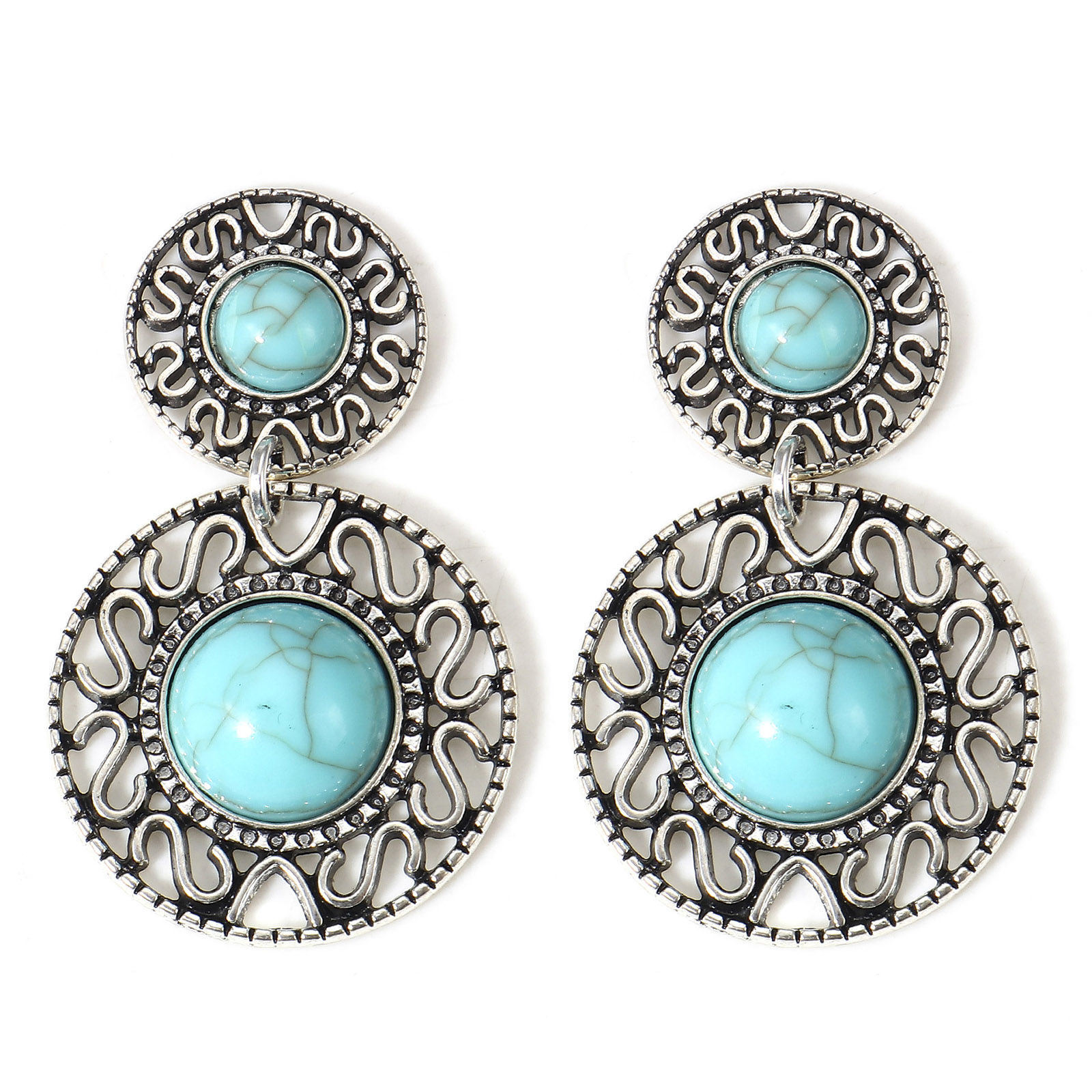 Berlock -   Boho  Runda mönstrad Silver, turkos