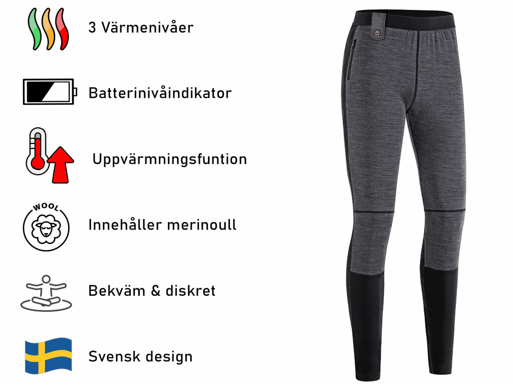 Uppvärmda långkalsonger med merinoull, batteri & USB-laddkabel från Bucken®   - 6