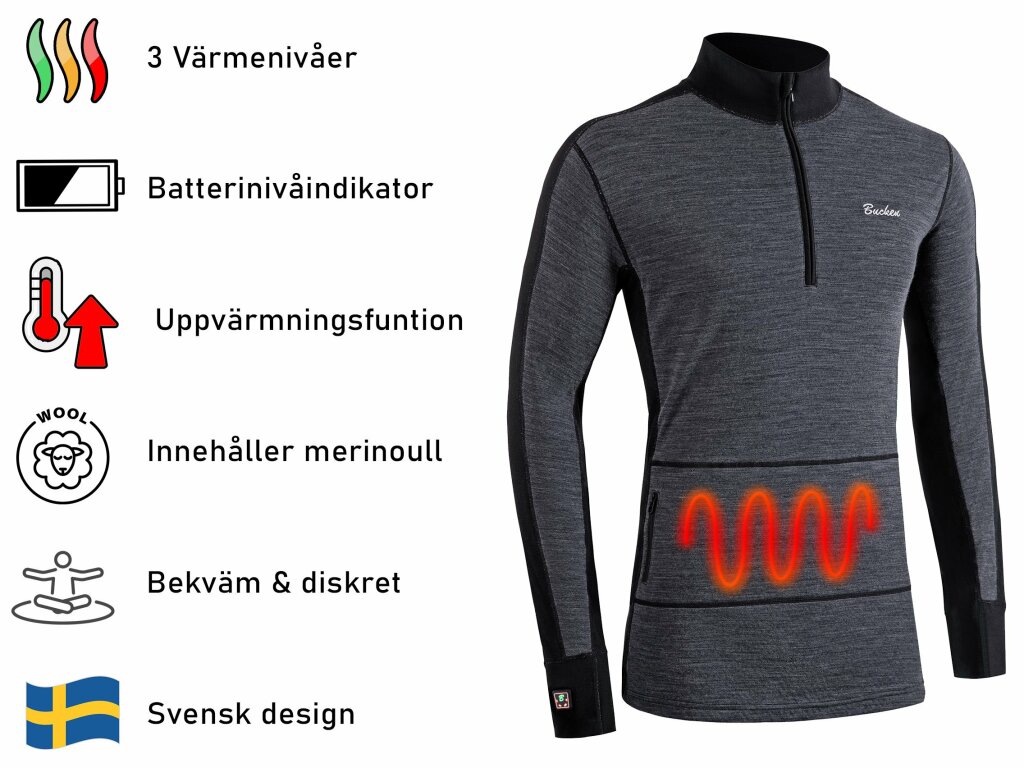 Uppvärmd underställströja med merinoull, batteri & USB-laddkabel från Bucken®   - 4