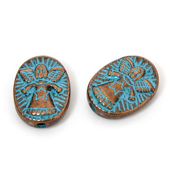 Spacer bead   Oval Angel, Patina Copper