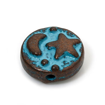 Spacer bead   Round moon & star,  Patina Copper
