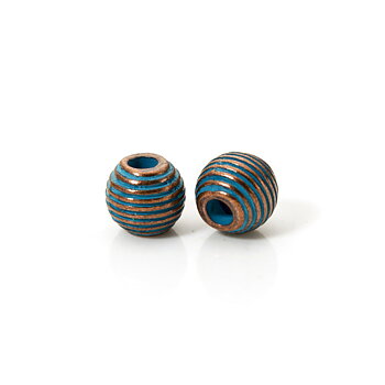 Spacer bead ,striped round heavy,  Patina Copper