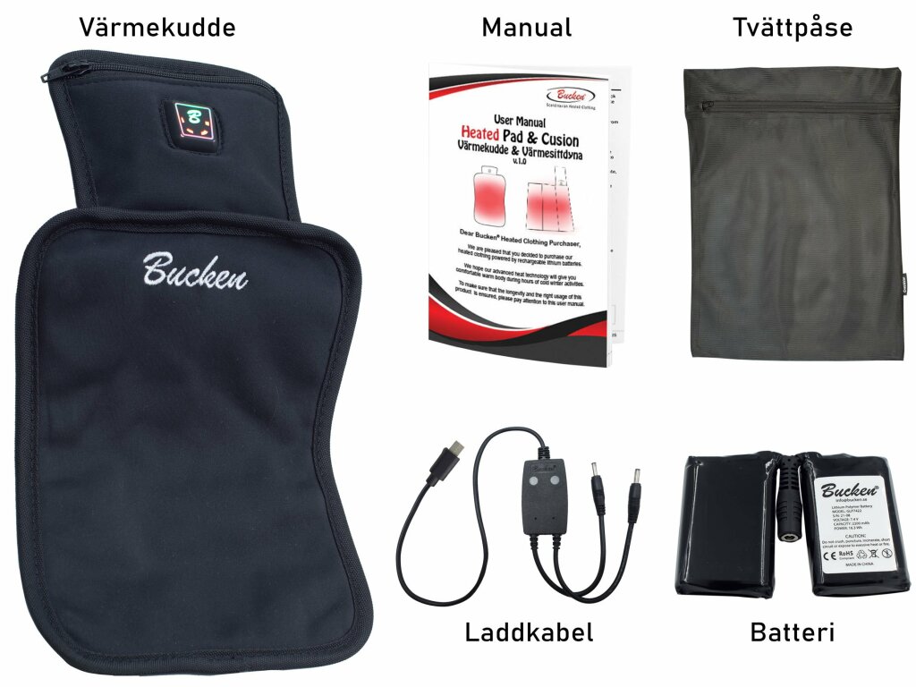 Uppvärmd kudde med batteri & USB-laddkabel från Bucken®   - 2