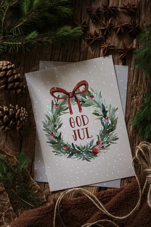Julkort "God Jul (med krans)" - Majas Cottage