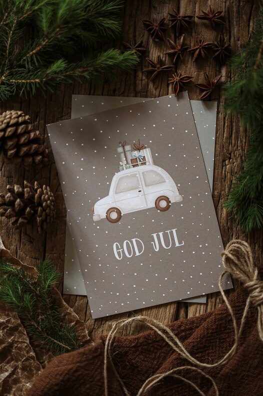 Julkort "God Jul (med bil)" - Majas Cottage