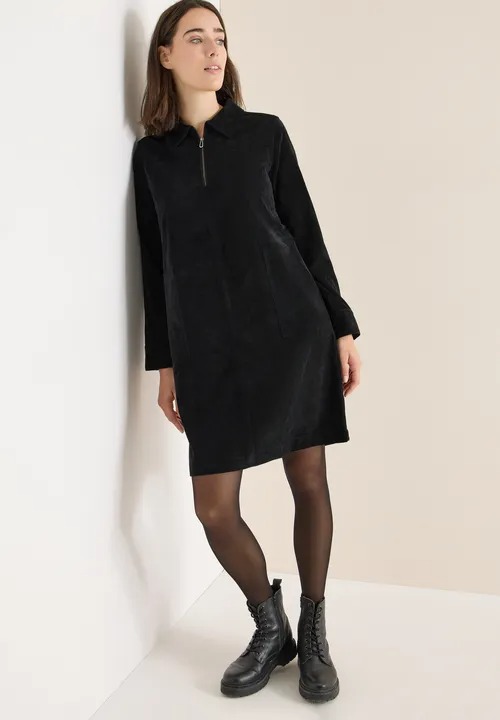 Solid Zipper Corduroy Dress - (C) - Cecil